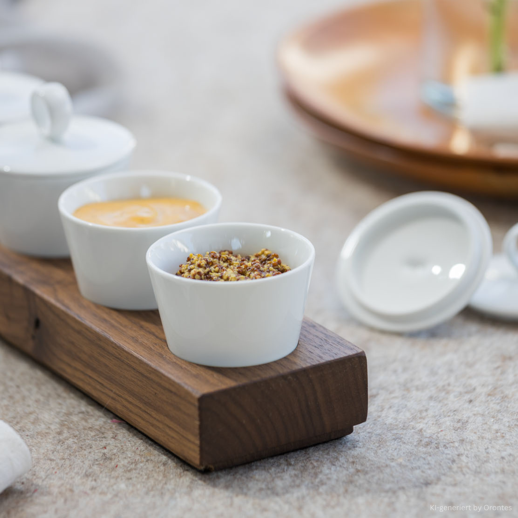 Menagen mit Porzellanschalen und Deckel